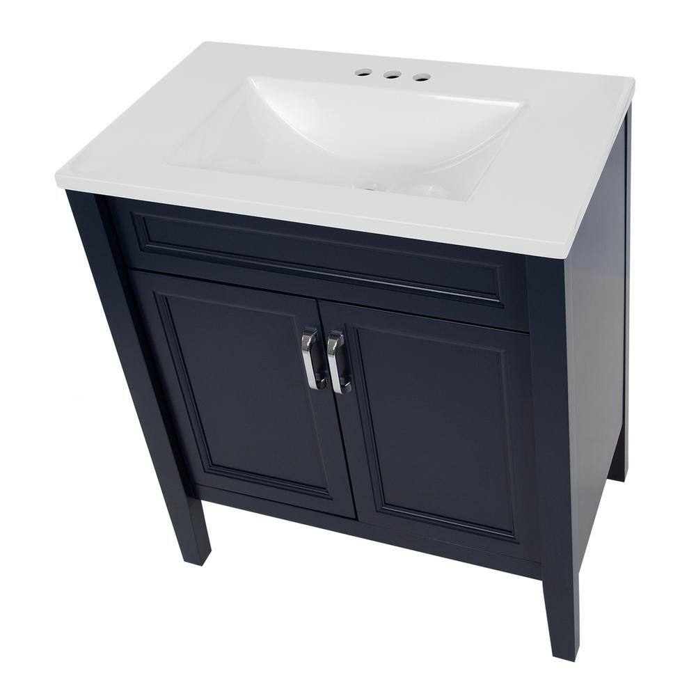 Home Decorators Collection Skylark 30.25 in. W x 18.75 in. D Bath Vanity in Blue with Cultured Marble Vanity Top in White with Integrated Sink B30X20154