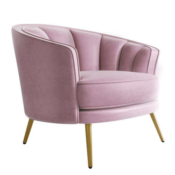 Modern Living Room Accent Chair Glam Style Petal Shape Velvet Barrel Chair Lounge Accent Chairs with Stable Metal Legs