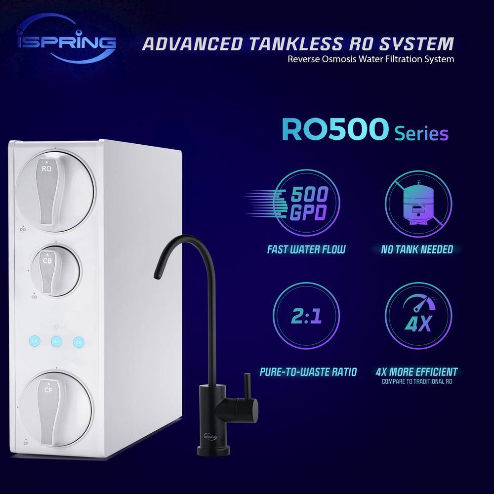 ISPRING Tankless RO Reverse Osmosis Water Filtration System 500 GPD Fast Flow with Oil Rubbed Faucet RO500-ORB