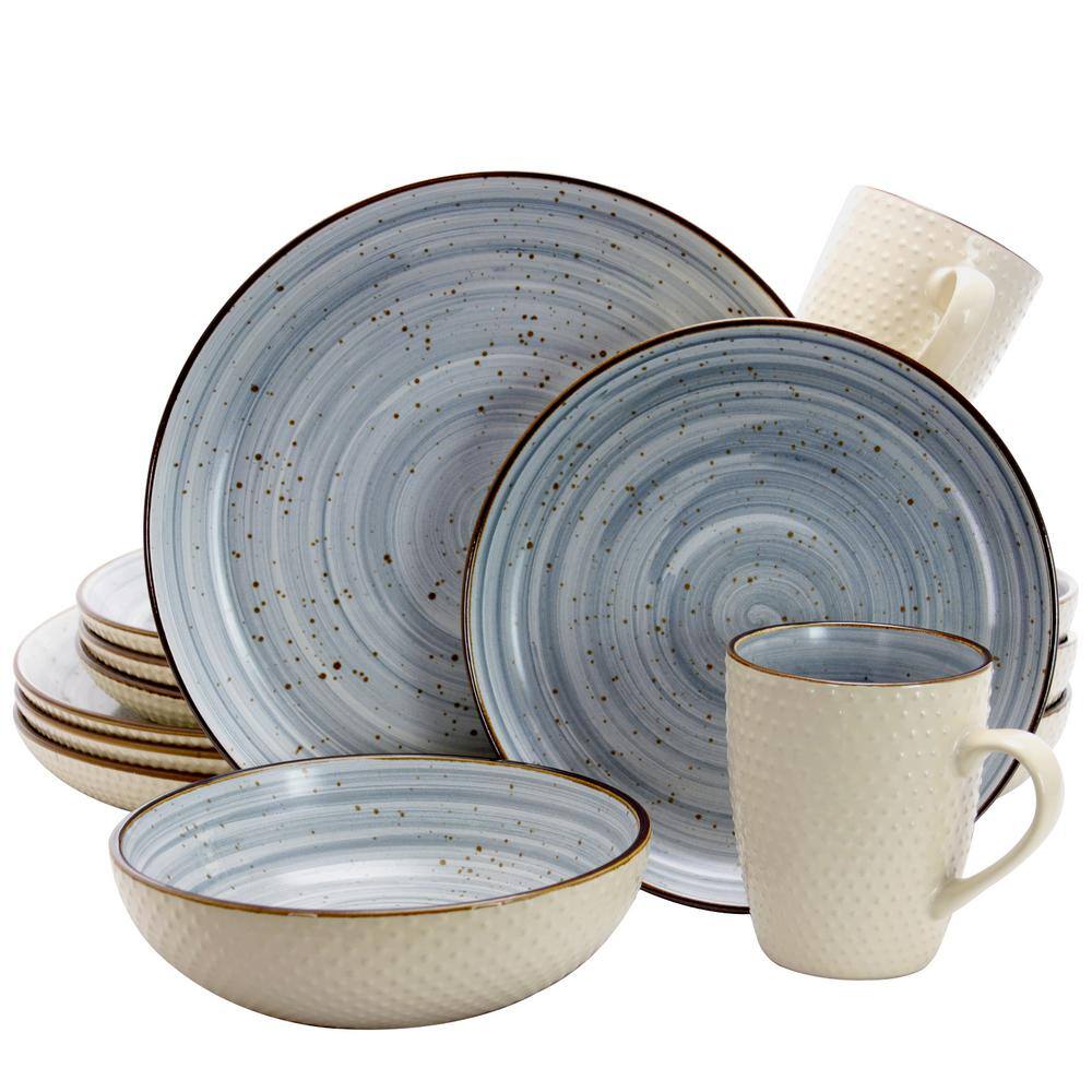 Elama Mellow 16-Piece CountryCottage Powder Blue Earthenware Dinnerware Set (Service for 4) 985110053M