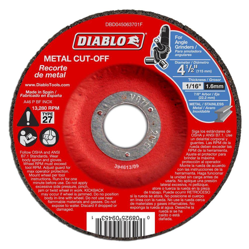 DIABLO 4-12 in. x 116 in. x 78 in. Metal Cut-Off Disc with Type 27 Depressed Center (10-Pack) DBD045063710F