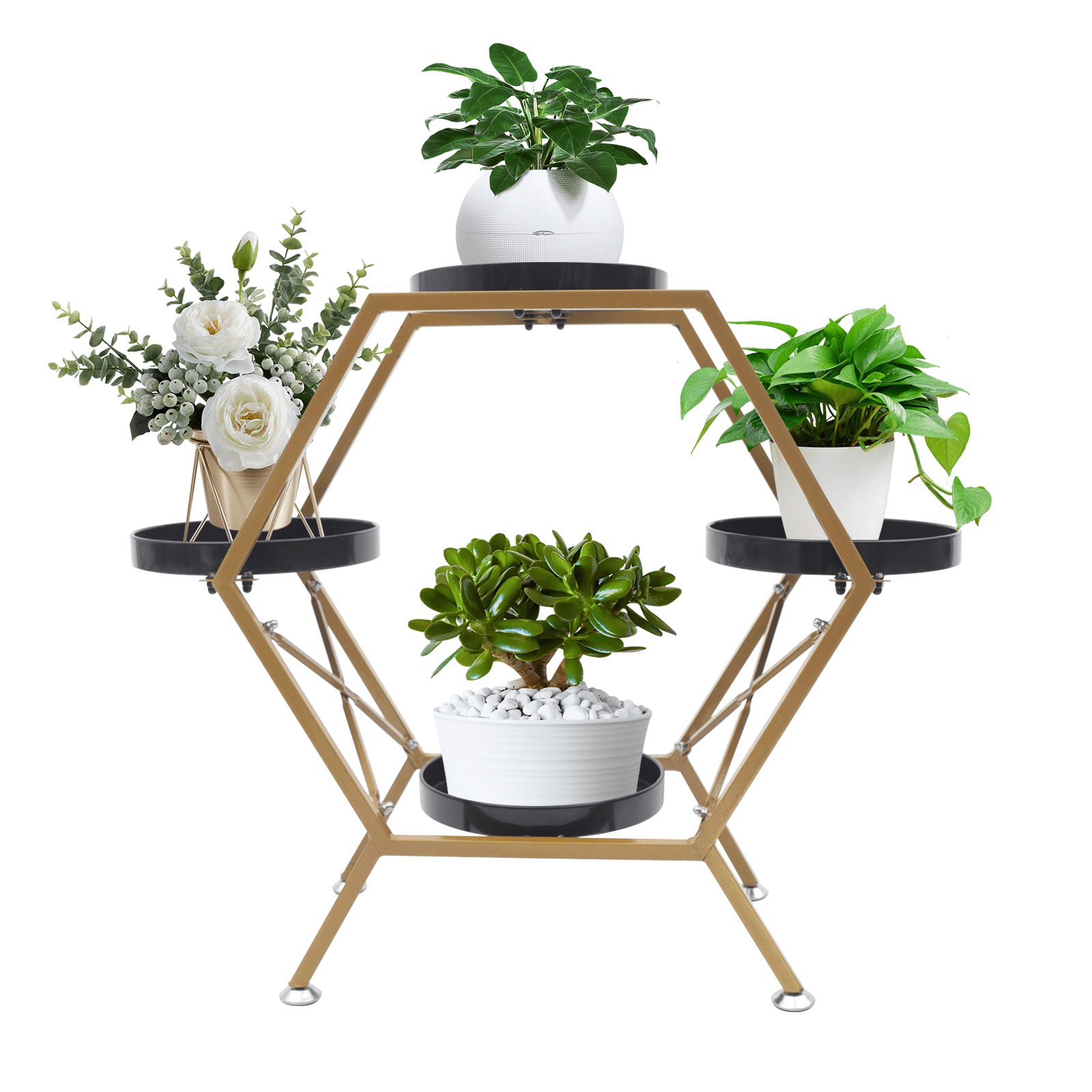 TFCFL Hexagon Plant Stand Metal Flower Pot Holder Shelves Plant Display Rack for Garden Balcony Gold