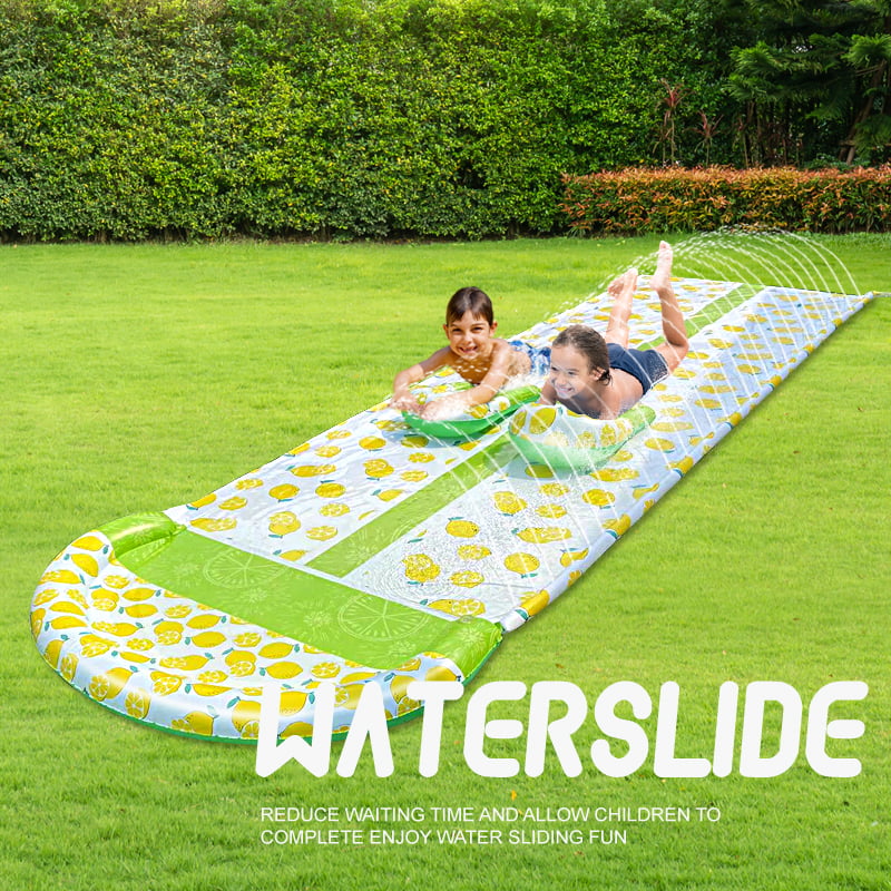 15.7 FT Double Lawn Slide Water Spraying Slip and Slide, Giant Backyard 15.7 Feet Slide with 2 Inflatable Sliding Body Boards and Built in Sprinkler, Outdoor Wet Summer Fun or Snow Sledge