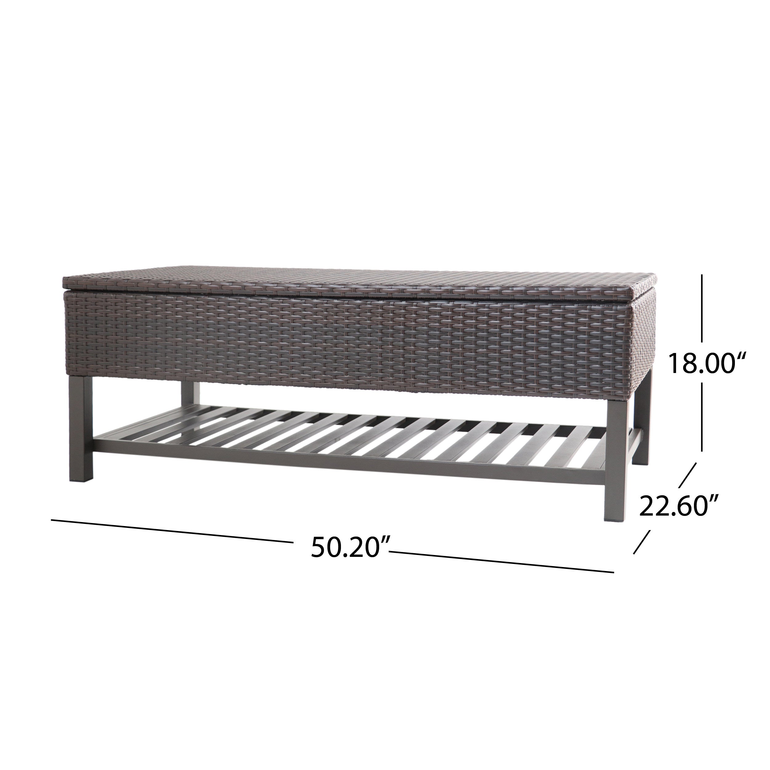 Martina Storage Bench with Rack, Wicker with Iron Frame