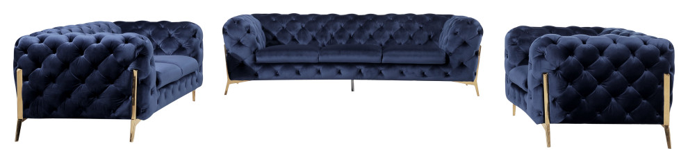 Divani Casa Quincey Transitional Blue Velvet Sofa Set   Midcentury   Living Room Furniture Sets   by Vig Furniture Inc.  Houzz