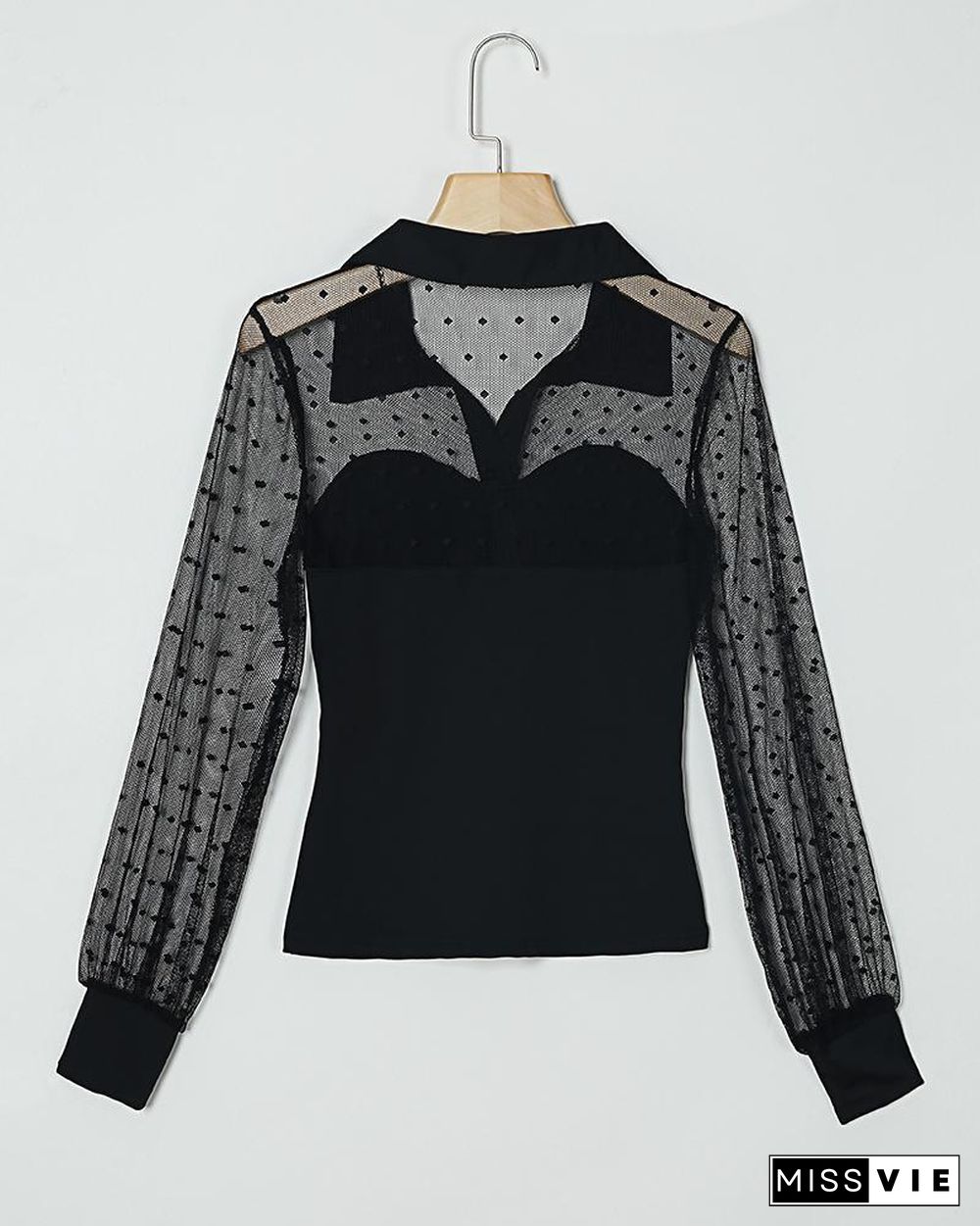 Dot Sheer Mesh Yoke Casual Blouse P11296