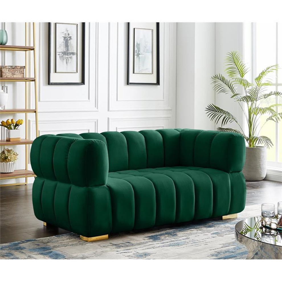 Maklaine Contemporary Velvet Loveseat with 2 Sets of Legs in Green   Contemporary   Loveseats   by Homesquare  Houzz