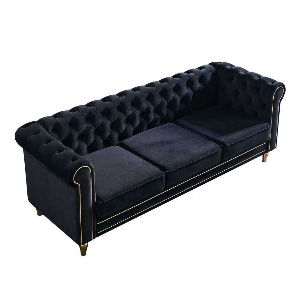 84.65 inch Chesterfield Velvet Sofa for Living Room  Office Etc  Tufted 3 Seater Sofa Couch with Remoable Seat Cushions