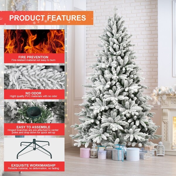 5ft PE/PVC Prelit Artificial Christmas Flocked Tree Flocked Automatic Tree Environmentally Friendly Fireproof，White Green