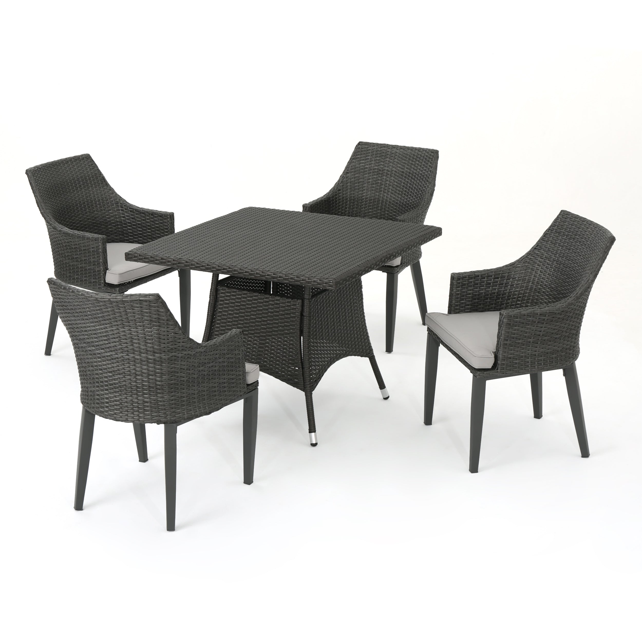 Leeward Outdoor 5 Piece Wicker Square Dining Set with Water Resistant Cushions