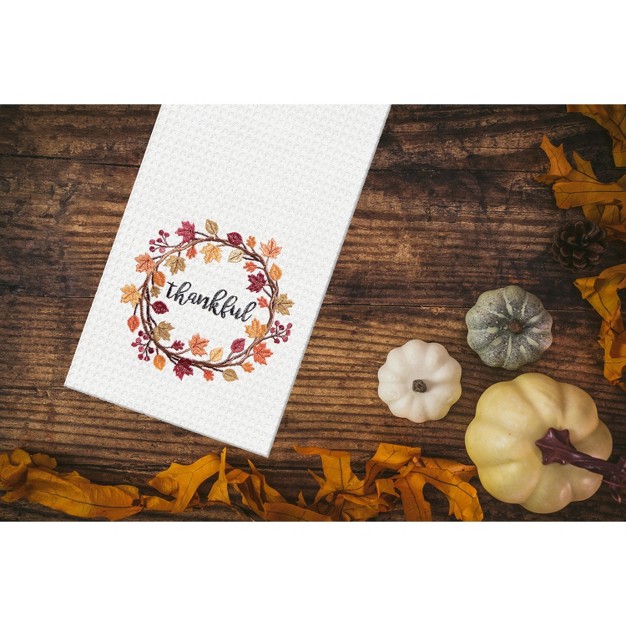 C amp f Home Thankful Wreath Embroidered Waffle Weave Kitchen Towel