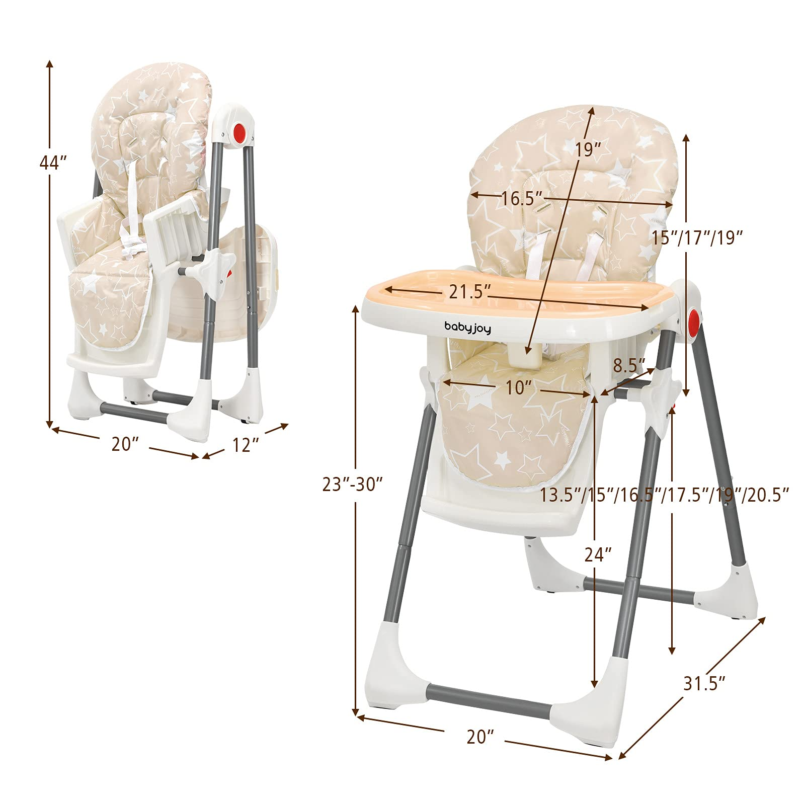 BABY JOY Folding High Chair for Babies & Toddlers, Infant Dining Chair w/ Removable Dishwasher Safe Tray