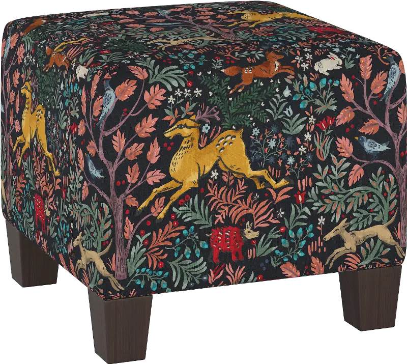 Blaire Navy Woodland Square Ottoman - Skyline Furniture