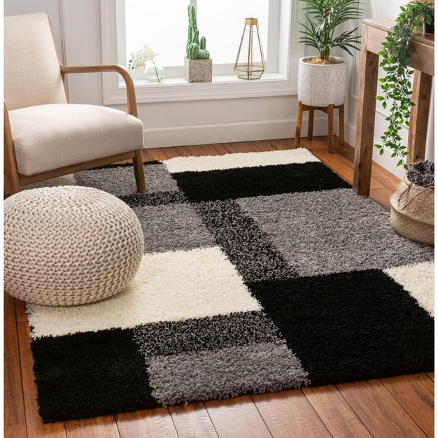 Shag Cubes Modern Geometric Blocks Squares Easy Care Thick Soft Living Room Area Rug