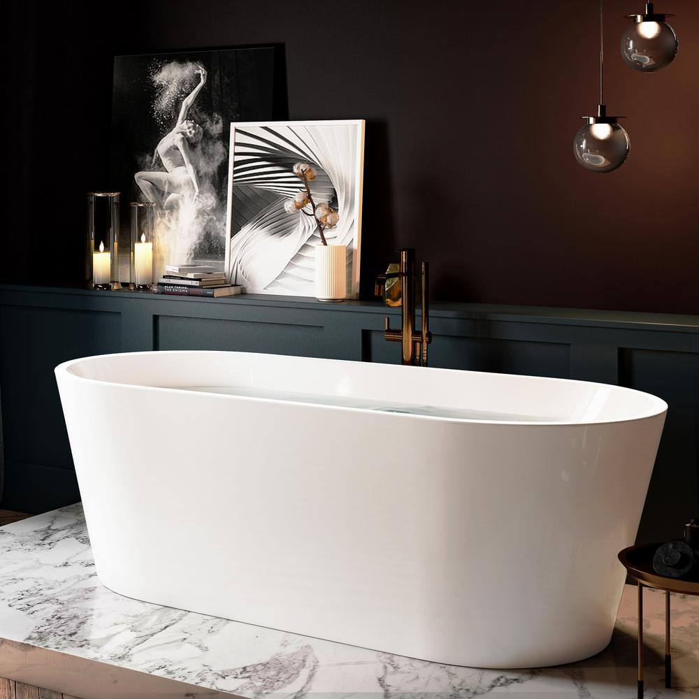 AKDY 59 in. Fiberglass Double Ended Flatbottom Non-Whirlpool Bathtub in Glossy White BT0120