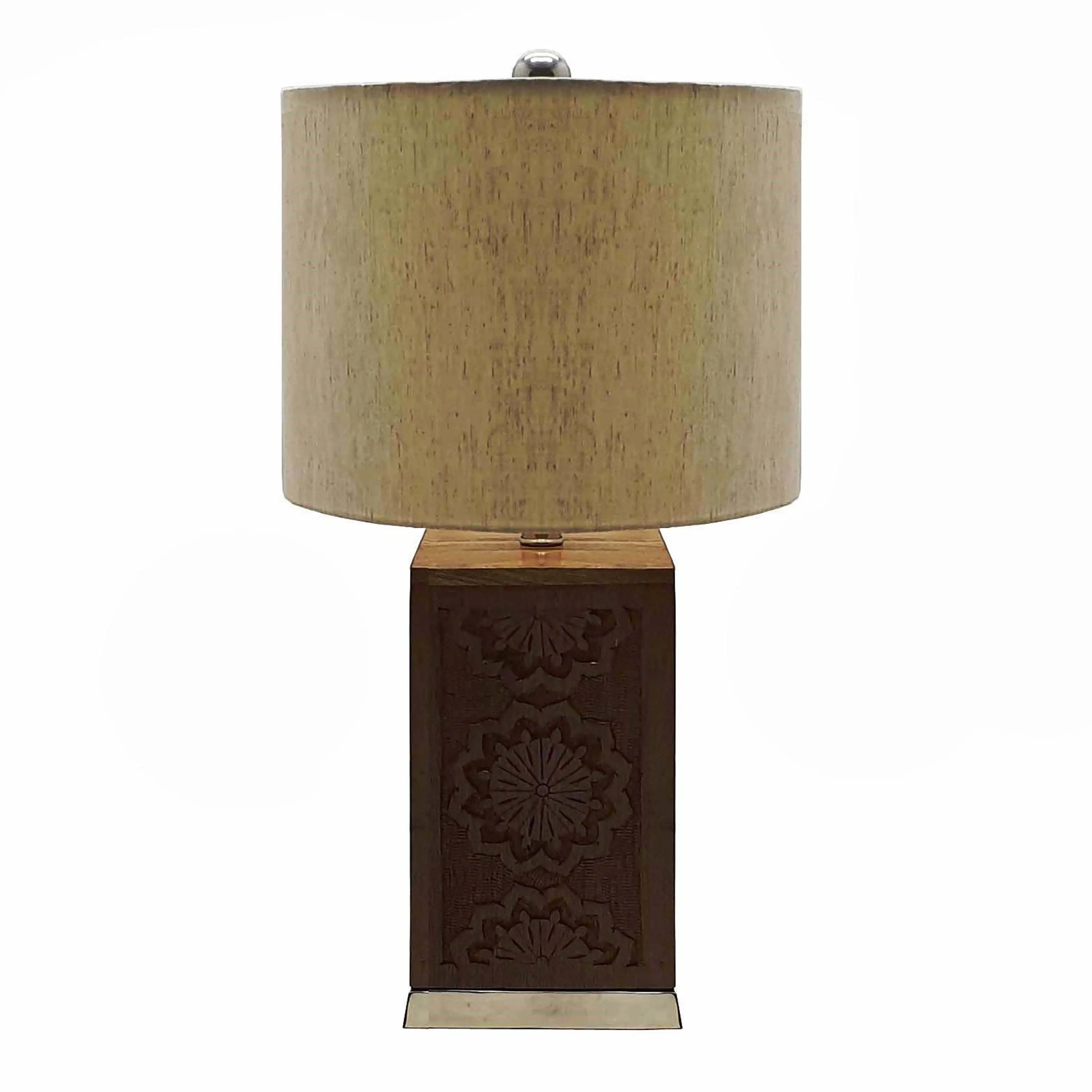 AandB Home Brun Wood Floral Carving Table Lamp