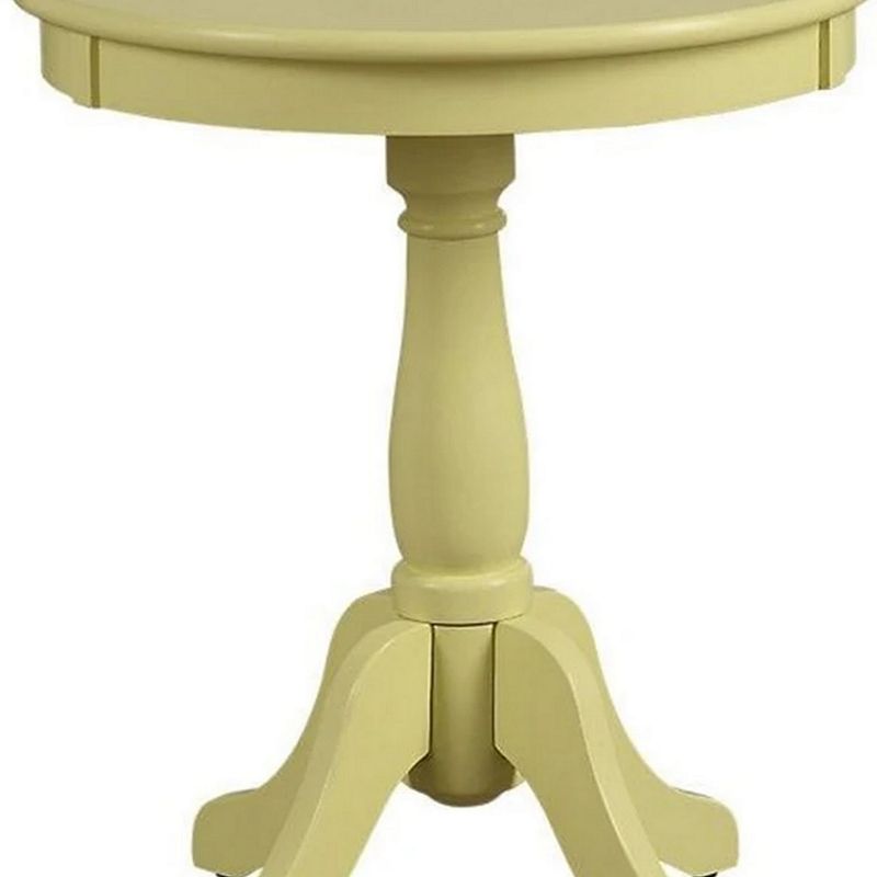 Traditional Style Wooden Round Side Table with Turned Pedestal Base， Yellow