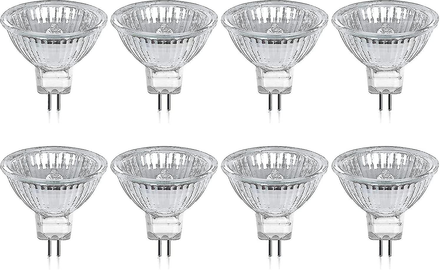 Halogen Bulb Gu5.3 Mr16 35w 12v Warm White 2800k Dimmable， Glass Cover 400 Lumens 2 Pin Replacement Spotlight， Pack Of 8 Cisea