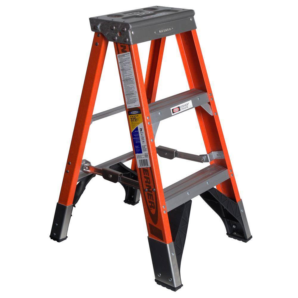 Werner 3 ft. Fiberglass Step Ladder with 375 lb. Load Capacity Type IAA Duty Rating 7403