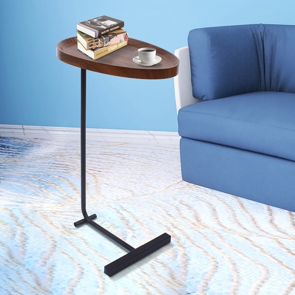 C-Shaped Side Table Walnut Multi-Purpose Table - 11.8