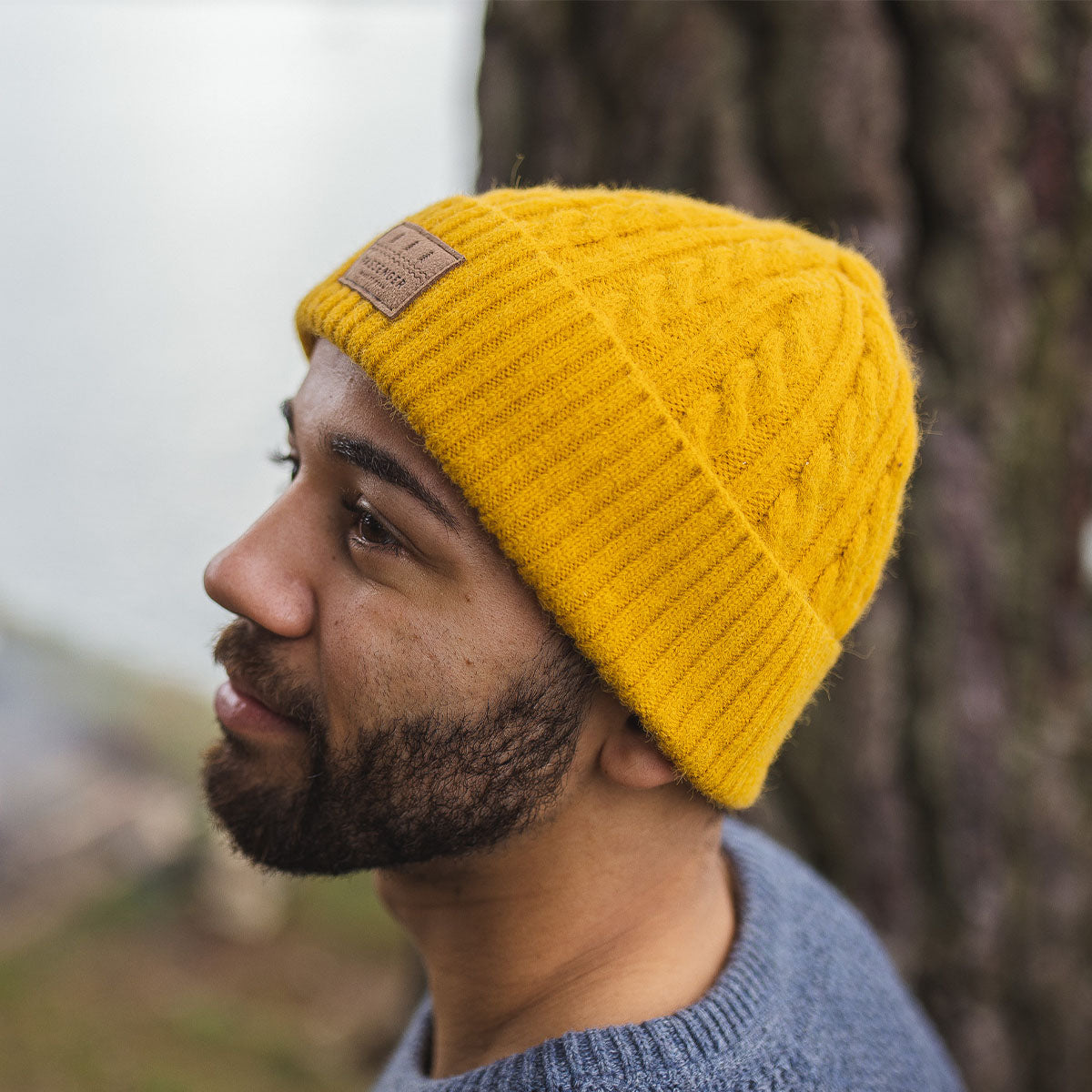 Fireside Cable Knit Beanie - Ochre Yellow