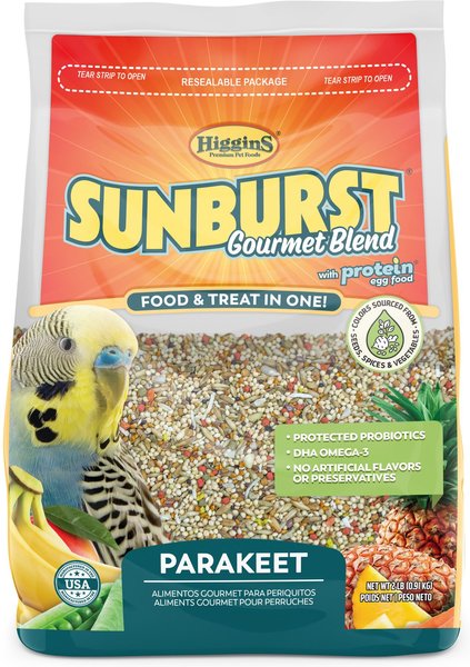 Higgins Sunburst Gourmet Blend Birdseed and Grains Parakeet and Budgie Bird Food， 2-lb bag