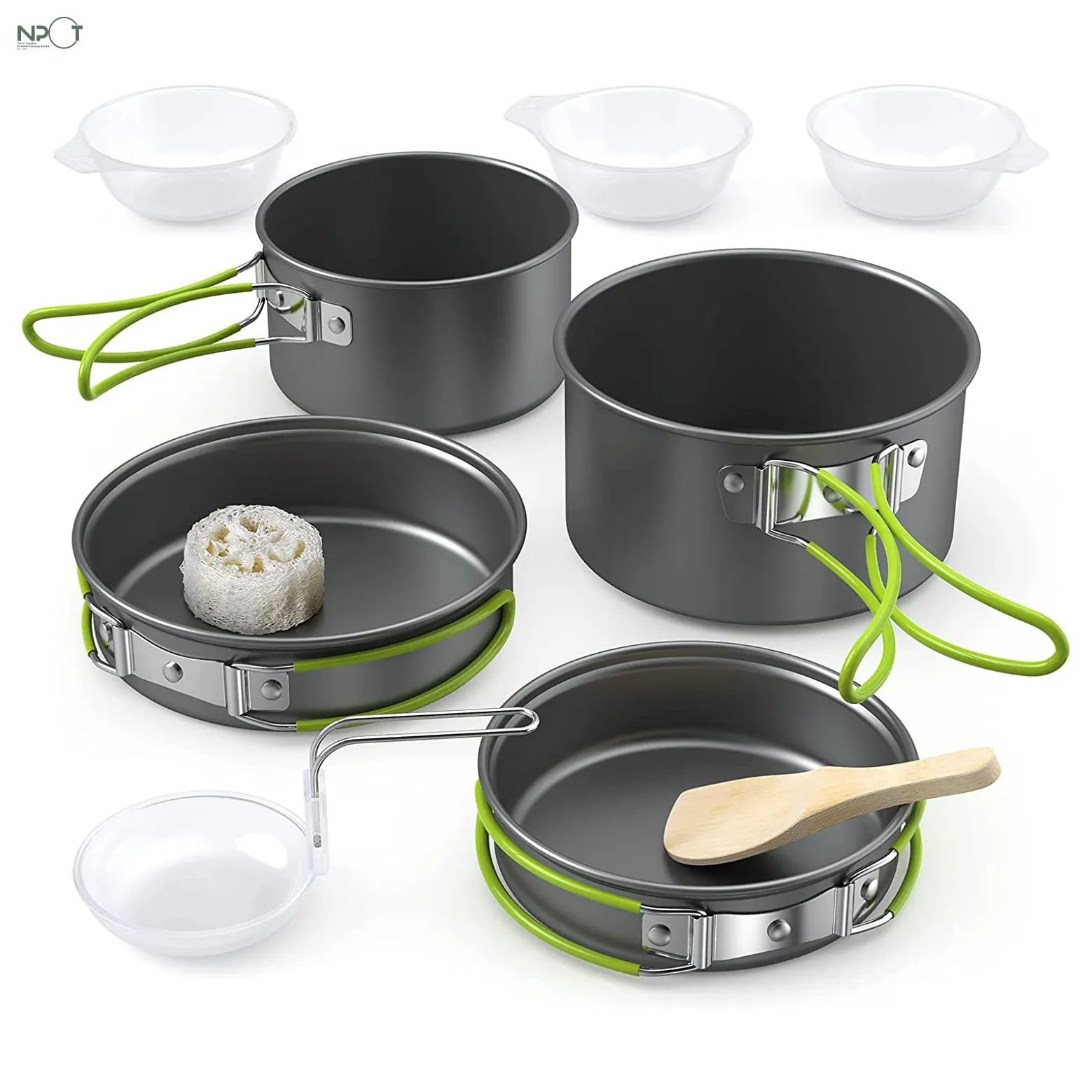 Hot Sale 2 3 Person Outdoor Pot Set 3pcs Cooking Bowl Non Stick Pot Portable Camping Cooker Suits