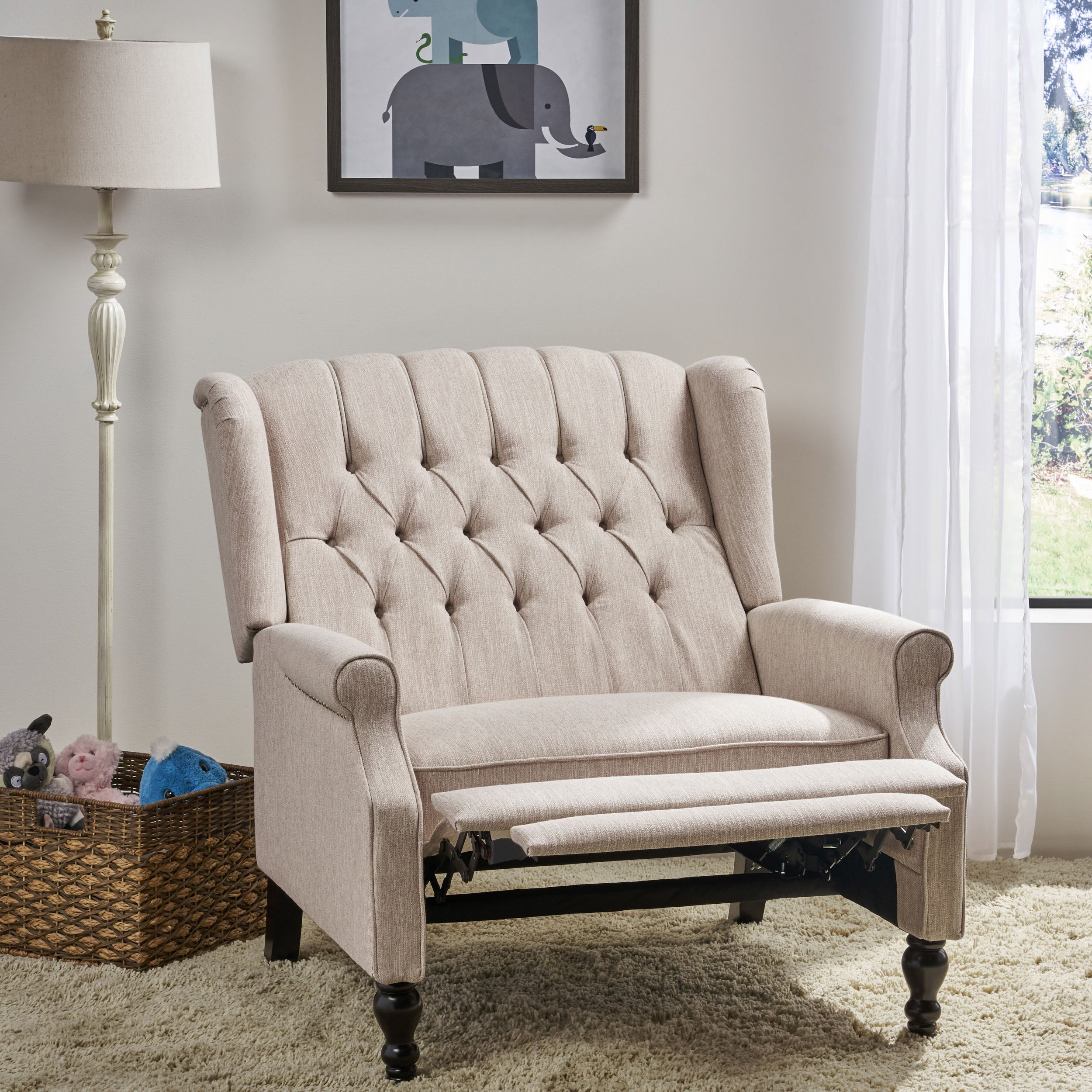 Salome Oversized Tufted Wingback Fabric Push Back Recliner