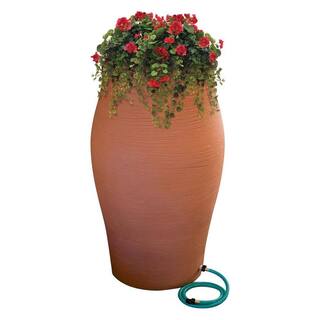 RESCUE 50 Gal. Terra Cotta Water Urn Flat-Back Rain Barrel with Integrated Planter and Diverter Kit 2232-1