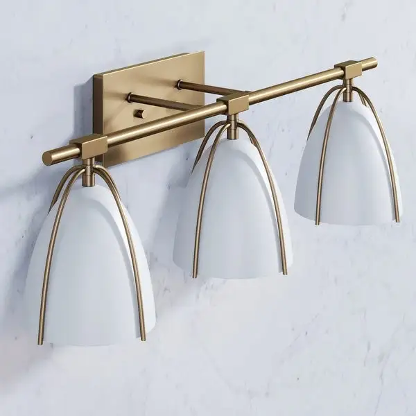 Nathan James Aubrey 3-Lights Bathroom Vanity Light Fixture with Gold Metal Frame and White Cage Shade