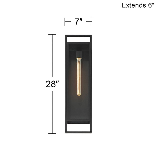 High Modern Outdoor Wall Light Fixture Mount Porch House Edison Bulb Textured Black Finish Metal Clear Glass Shade