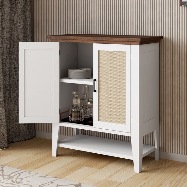 Buffet Cabinet， Rattan Storage Cabinet with Doors and Drawer， Entryway Storage Cabinet， Buffets and Sideboards Accent Cabinet