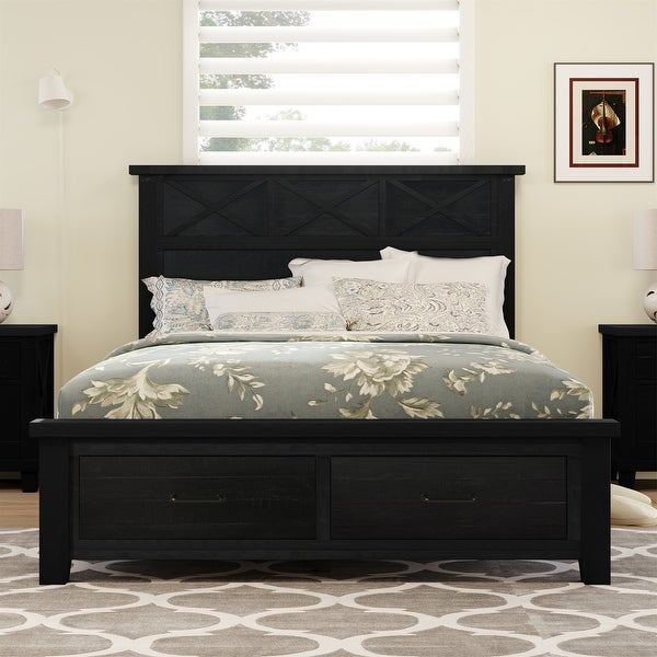 3 Pieces Bedroom Sets Queen Bed with 2 Drawers， Nightstand and Dresser - - 37970672