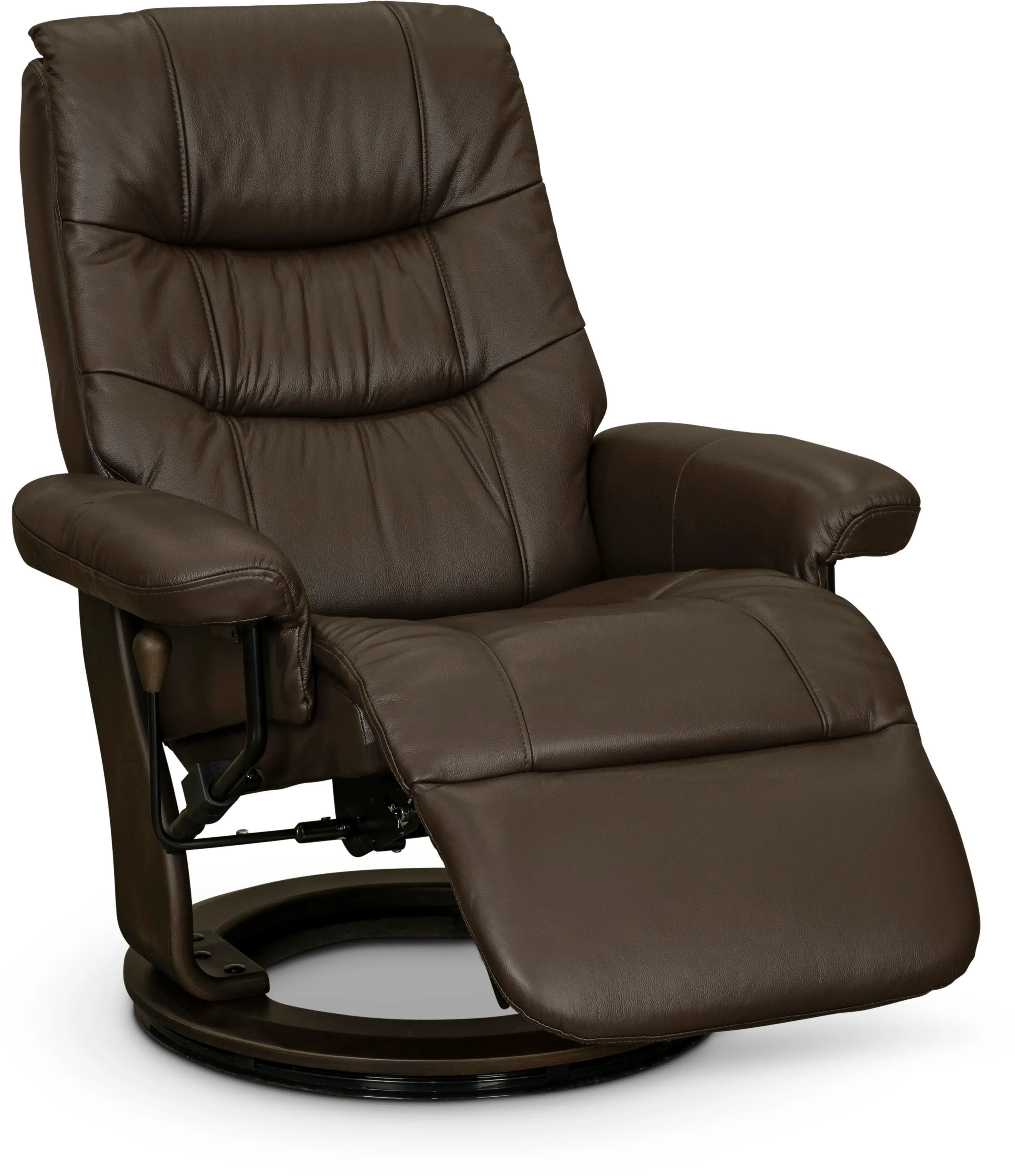 Flip-Up Brown Leather Swivel Recliner