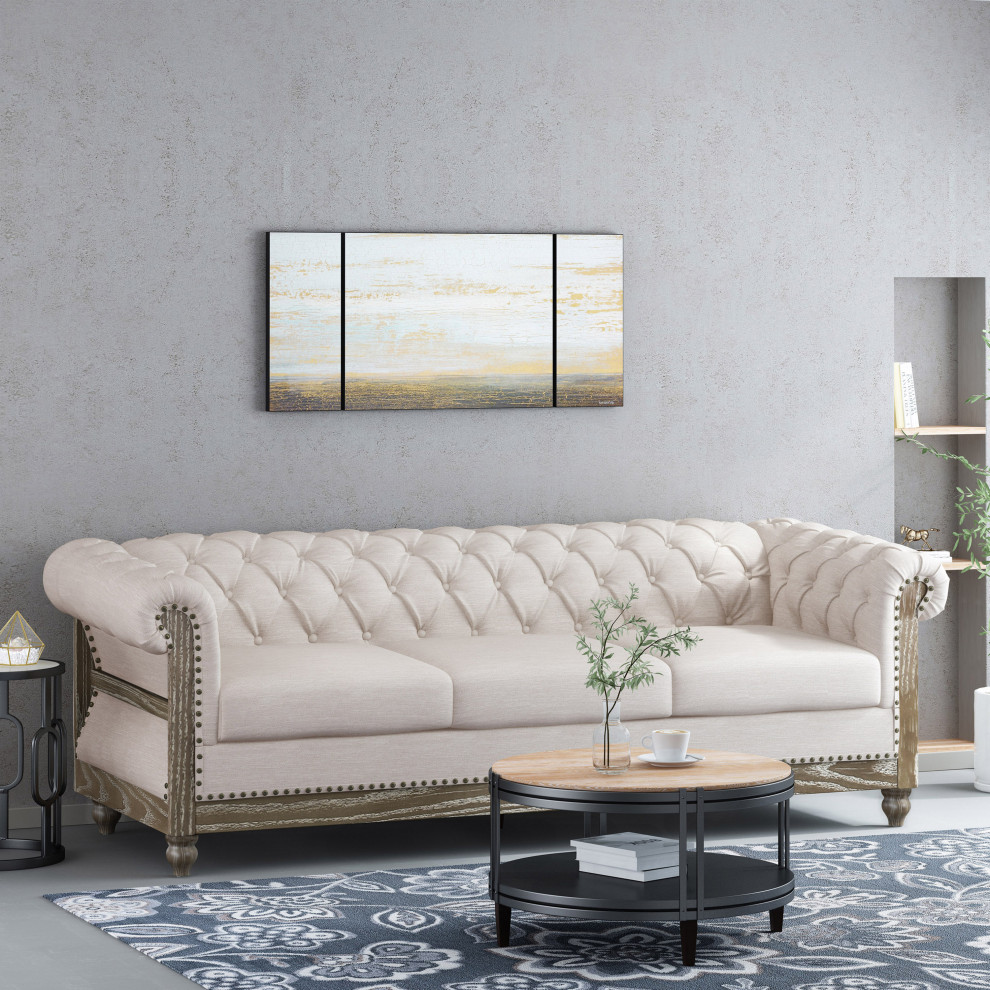 Bowes Chesterfield Tufted 3 Seater Sofa with Nailhead Trim   Farmhouse   Sofas   by GDFStudio  Houzz