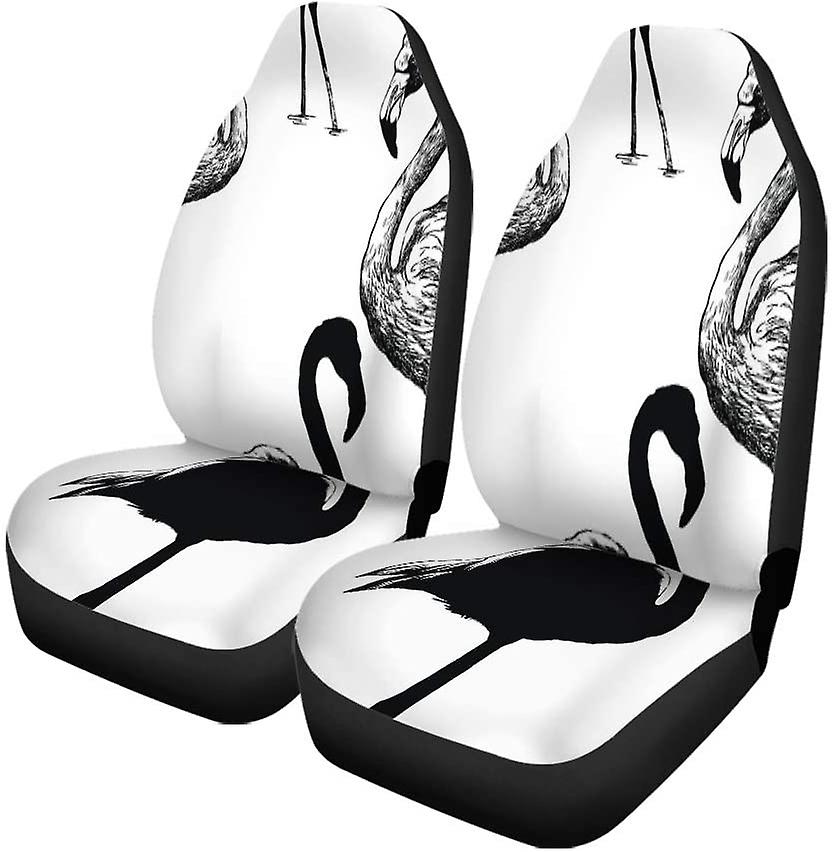 Set Of 2 Car Seat Covers Drawn Black And White Pattern Flamingo Hand Silhouette Universal Auto Front Seats Protector Fits