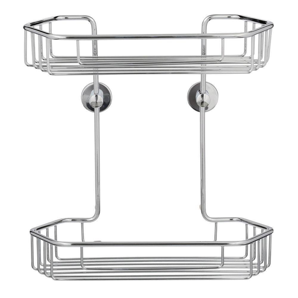 No Drilling Required Draad Rustproof Solid Brass Shower Caddy 11 in. Double Shelf- Angled in Chrome DK240-CHR