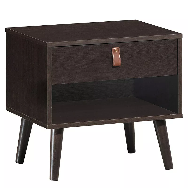 Nightstand Bedroom Table with Drawer Storage Shelf-Brown