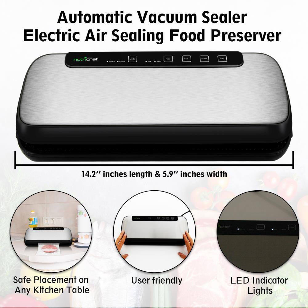 NutriChef Automatic Vacuum Sealer System - Electric Air Sealing Food Preserver with Stainless Steel Housing PKVS20STS