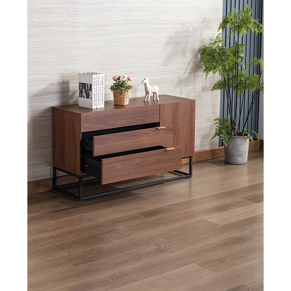 Walnut Brown Wood TV Stand Console Table