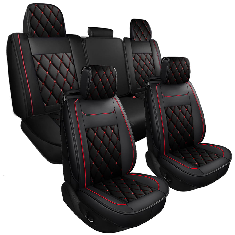 Car Seat Covers Full Set Silverado GMC Sierra Fit for 2007-2022 1500/2500 HD / 3500 HD Crew，Double，Extended Cab or Pickup Truck(Full Set， Black-Red)