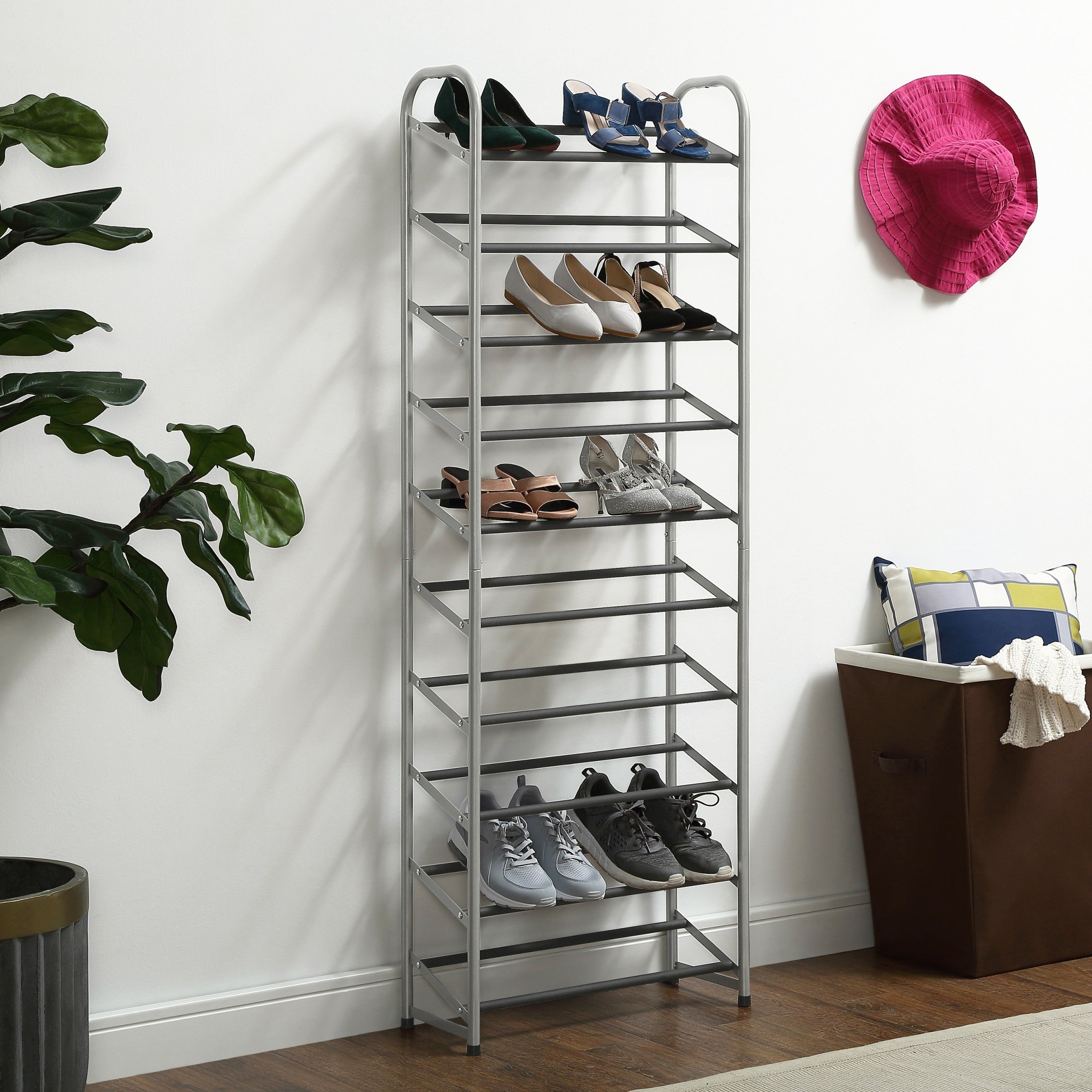 Mainstays 10-Tier Shoe Rack, Powder Coated Black and Silver Finish, 30 Pairs