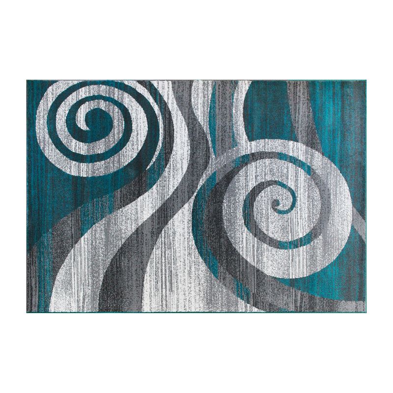 Masada Rugs Masada Rugs Stephanie Collection 5'x7' Area Rug with Modern Contemporary Design 1103 in Turquoise， Gray， White and Black