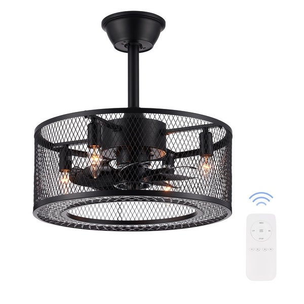 CO-Z 18-Inch Industrial Caged Ceiling Fan with Lights， Remote Control - Black Shopping - The Best Deals on Ceiling Fans | 40346142