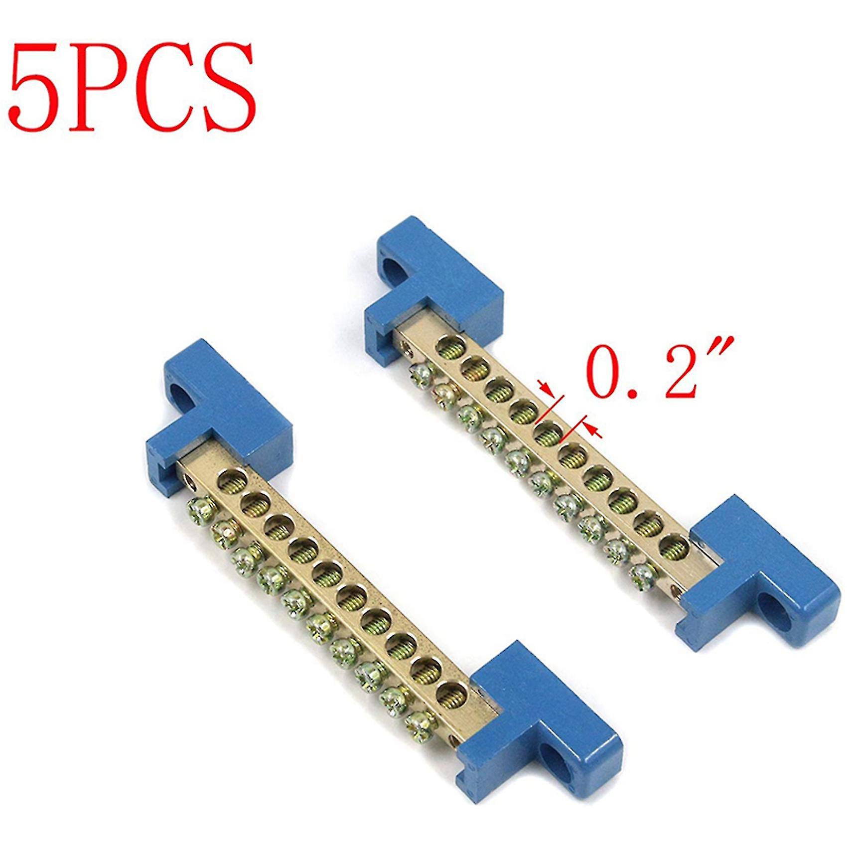 Terminal Block Blue Terminal Bus Bar 10 Positions Screw Brass Terminal Grounding Strip Bus Bar Bloc