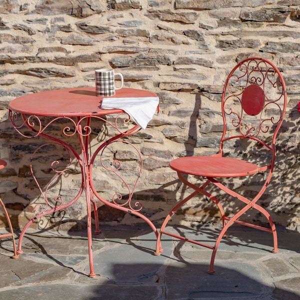 Three Piece Metal Bistro Set in Flamingo Pink 