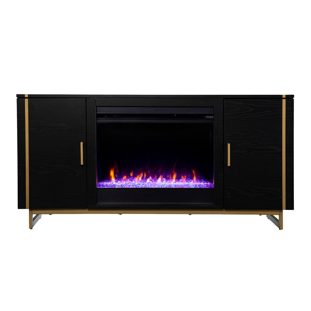 SEI Furniture Beachler Sleek Black Wood Grain Color Changing Fireplace TV Stand for TV's up to 52\