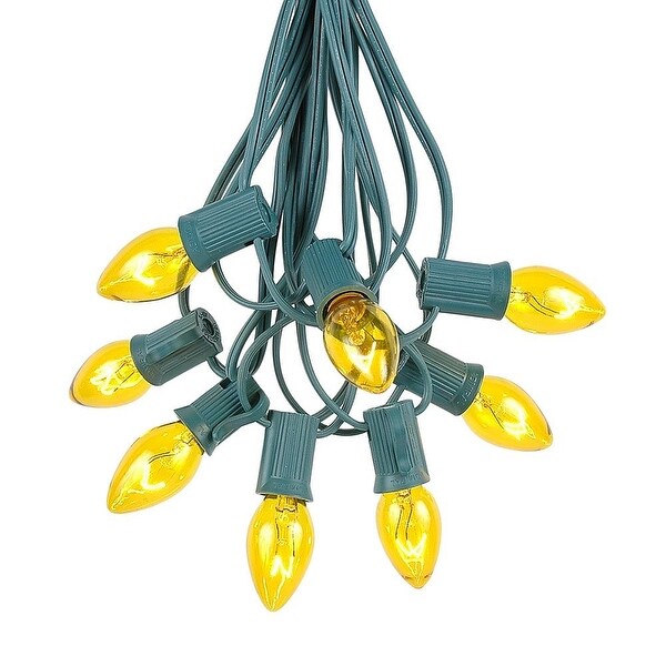 25 Foot C7 Christmas Light Set，Hanging Patio String Lights，Green Wire