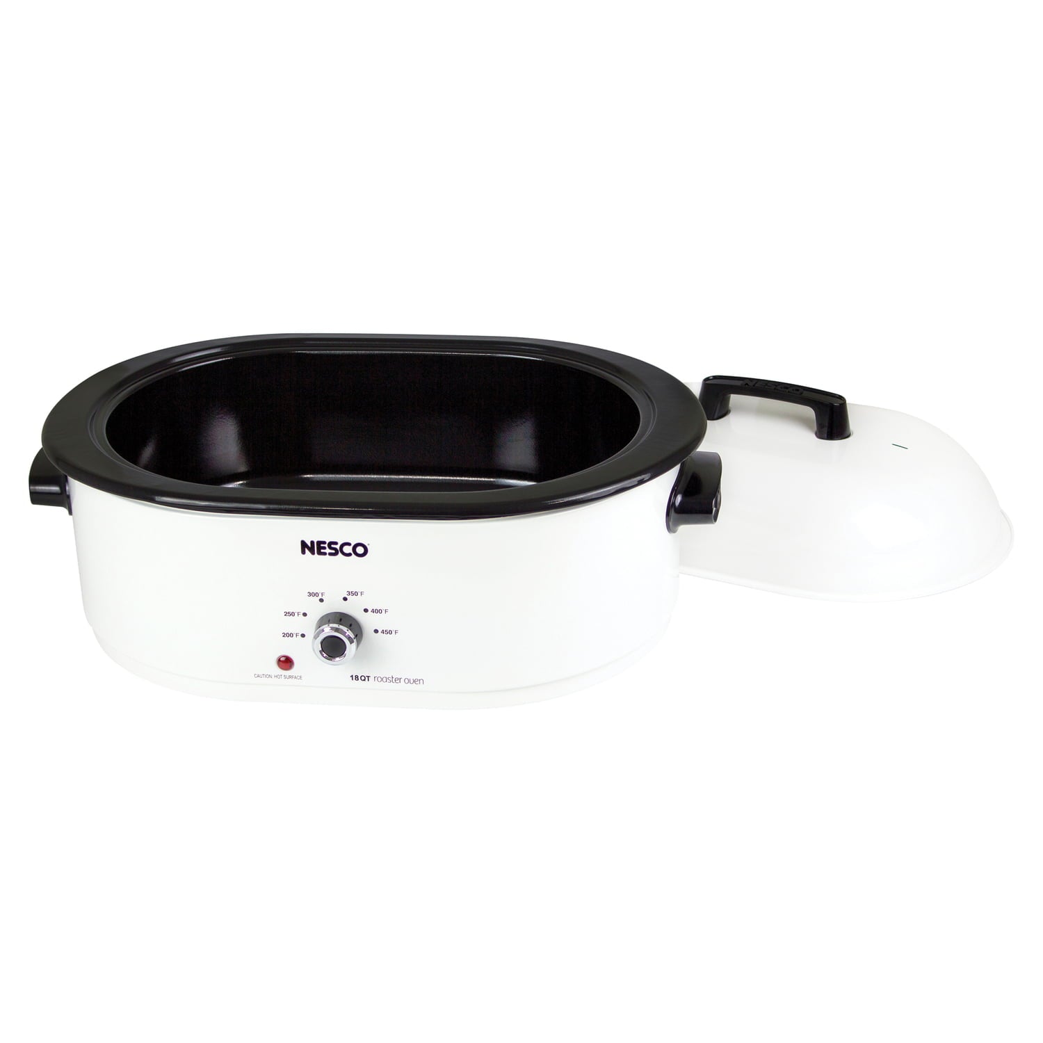 NESCO 18-Qt. 1,450-Watt Roaster with Porcelain Cookwell, White, MWR18-14