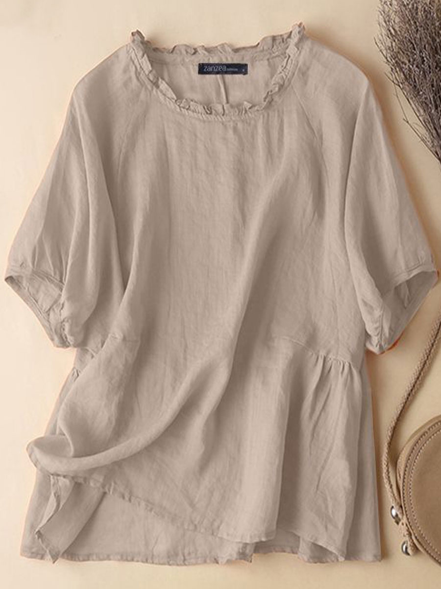 Casual Loose Solid Color Short Sleeve Blouse